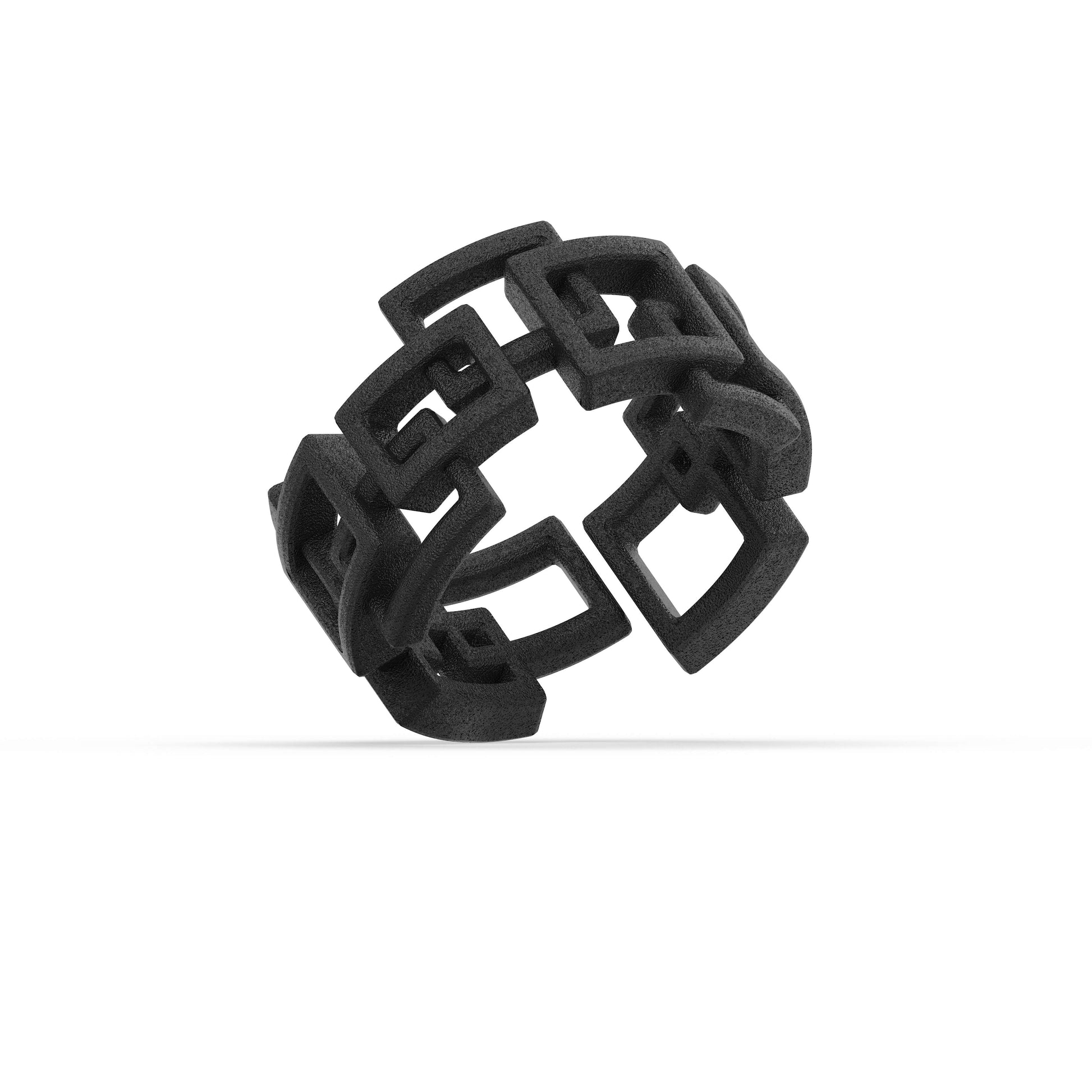 Anello Emily di Siño Milano, maglie quadrate incatenate in stampa 3D. 